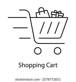 Shopping Cart Icon – Minimalist Trolley with Products Inside, Representing Online Purchases