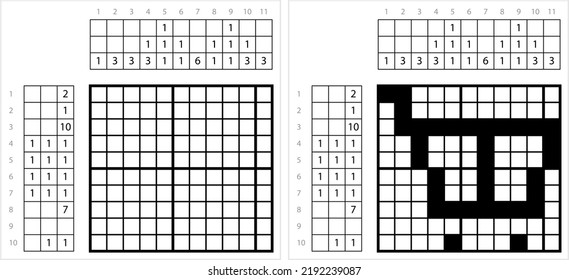 Shopping Cart Icon Nonogram Pixel Art, Buy Basket, Business Icon, Trolley, Vector Art Illustration, Logic Puzzle Game Griddlers, Pic-A-Pix, Picture Paint By Numbers, Picross