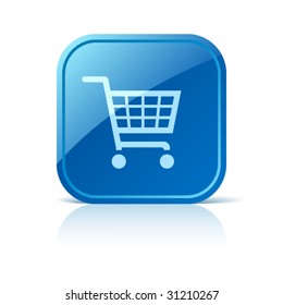 Shopping cart icon on blue web button