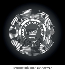 shopping cart icon on grey camouflage pattern