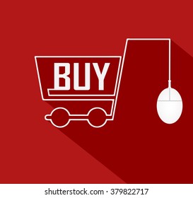 Shopping Cart icon. On line shopping concept icon. Flat design with long shadows.