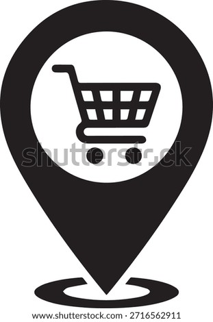 Shopping cart icon on a map pin location marker