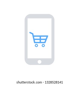 Shopping cart icon on a mobile - Vector