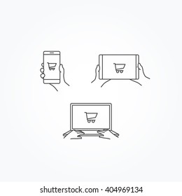Shopping Cart Icon on Phone, Tablet & Laptop