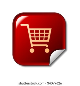 Shopping cart icon on red sticker