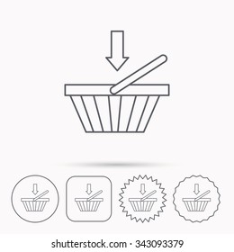 Shopping cart icon. Online buying sign. Linear circle, square and star buttons with icons.