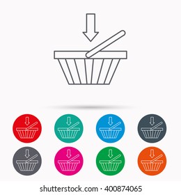 Shopping cart icon. Online buying sign. Linear icons in circles on white background.