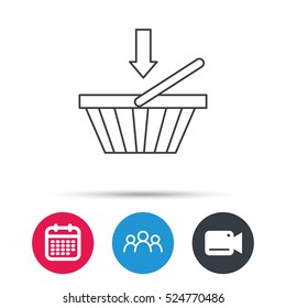 Shopping cart icon. Online buying sign. Group of people, video cam and calendar icons. Vector
