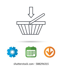 Shopping cart icon. Online buying sign. Calendar, cogwheel and download arrow signs. Colored flat web icons. Vector