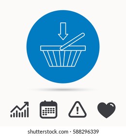 Shopping cart icon. Online buying sign. Calendar, attention sign and growth chart. Button with web icon. Vector