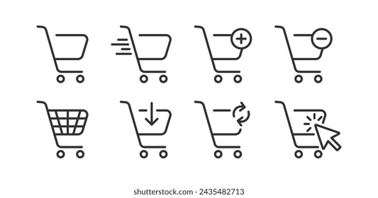 Icono de carrito de compras. Símbolo de la cesta de la tienda en línea. Signo de tienda web. Haga clic para comprar.