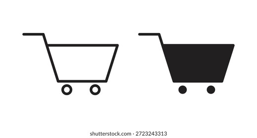 Contorno de icono de Carrito de compras y signo de Vector sólido, pictogramas lineales