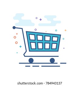 Shopping cart icon in outlined flat color style. Vector illustration.
