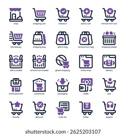 Shopping Cart Icon pack for your website, mobile, presentation, and logo design. Shopping Cart Icon dual tone design. Vector graphics illustration and editable stroke.