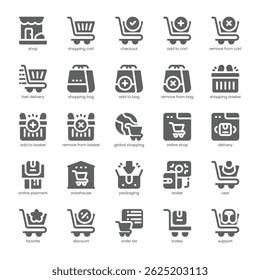 Shopping Cart Icon pack for your website, mobile, presentation, and logo design. Shopping Cart Icon solid design. Vector graphics illustration and editable stroke.