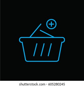 Shopping cart icon, plus item. Linear style. Isolated vector.
