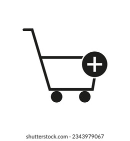 Shopping cart icon. Shopping cart with a plus. Vector illustration. Eps 10.