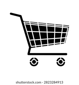 Shopping cart icon presented as a clean black silhouette on transparent background for ecommerce websites and apps