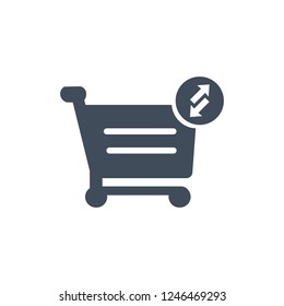 Shopping cart icon. Put in and out cart online shopping icon with arrows. Vector illustration isolated on white background.