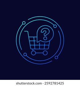 shopping cart icon with question, linear design