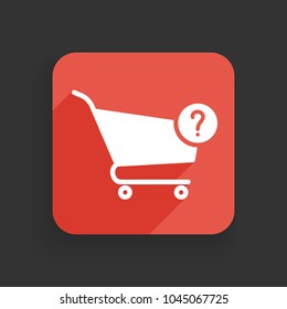Shopping cart icon with question mark. Shopping cart icon and help, how to, info, query symbol. Vector icon