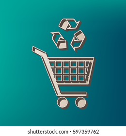 Shopping cart icon with a recycle sign Vector. Icon printed at 3d on sea color background.