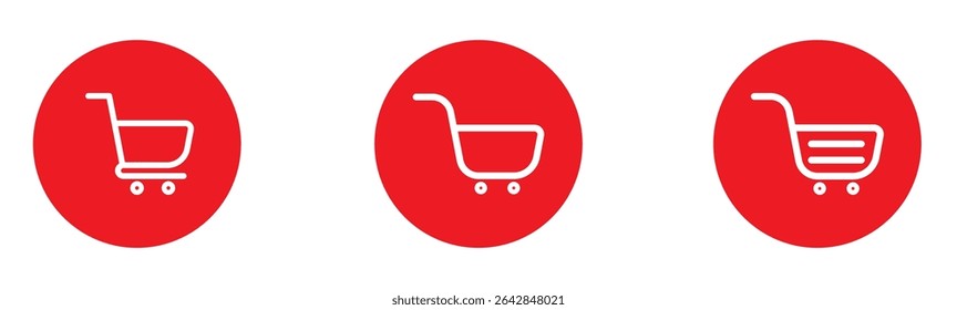 Shopping cart icon. Red shopping cart vector isolated on white background. Red Shopping cart trolley icon vector. Supermarket basket vector set. Store checkout isolated icon Red Shopping cart icon set