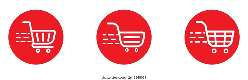 Shopping cart icon. Red shopping cart vector isolated on white background. Red Shopping cart trolley icon vector. Supermarket basket vector set. Store checkout isolated icon Red Shopping cart icon set