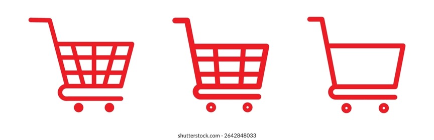 Shopping cart icon. Red shopping cart vector isolated on white background. Red Shopping cart trolley icon vector. Supermarket basket vector set. Store checkout isolated icon Red Shopping cart icon set