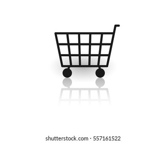 shopping cart icon with reflection on white background

