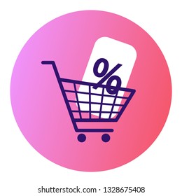 Shopping cart icon in a round frame on a pink gradient background