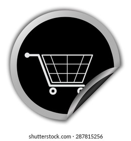 shopping cart icon - round vector sticker