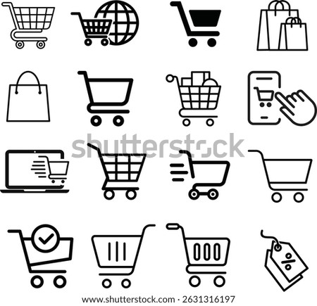 Shopping Cart Icon Set – 20 Line Style E-commerce and Retail Symbols