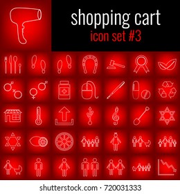 Shopping cart. Icon set 3. White line icon on red gradient backgrpund.