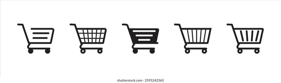 Shopping cart icon set. Black shopping cart vector isolated on white background