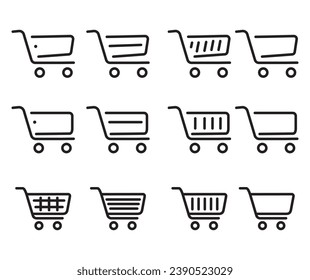 Shopping cart icon set. Collection of web icons for online shop, of various basket icons, vector, eps