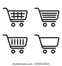 Shopping cart icon set. Collection of web icons for online shop, of various basket icons, vector, eps