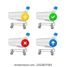 Juego de iconos de carrito de compras con diferentes pictogramas. conjunto de iconos vectoriales de 3 d