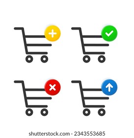 Shopping cart icon set with different pictograms. 3d vector icons set