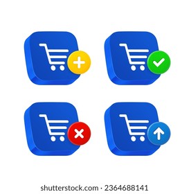 Shopping cart icon set with different pictograms. 3d vector icons set