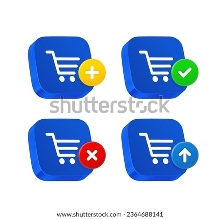 Shopping cart icon set with different pictograms. 3d vector icons set