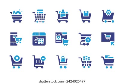 Juego de iconos del carrito de compras. Color de duotona. Ilustración vectorial. Conteniendo carrito de compras, carrito, compras en línea, compras en línea.