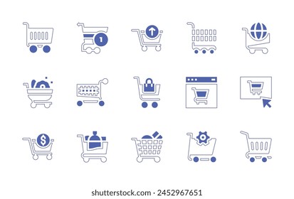 Shopping cart icon set. Duotone style line stroke and bold. Vector illustration. Containing shopping cart, remove cart, shopping online.