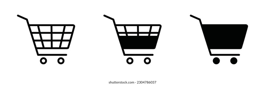 Shopping cart icon set. Full and empty shopping cart symbol in thin line and flat style. Online shop, buy, sale symbol for apps and websites. Vector illustration