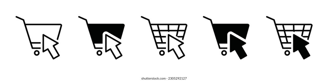 Shopping cart icon set. Full and empty shopping cart symbol in thin line and flat style. Online shop, buy, sale click button symbol for apps and websites. Vector illustration