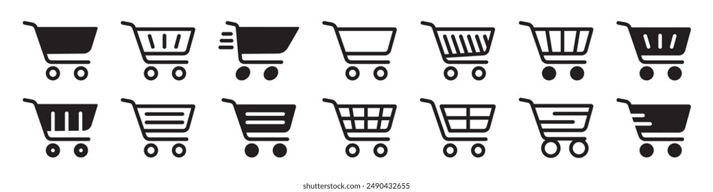 Shopping cart icon set, Full and empty shopping cart symbol, shop and sale. 