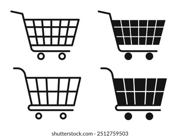 Warenkorb-Symbolsatz. Volle und leere Warenkorb-Symbole, die Shop- und Verkaufskonzepte darstellen.