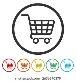 Shopping Cart icon. Set icons in color circle buttons