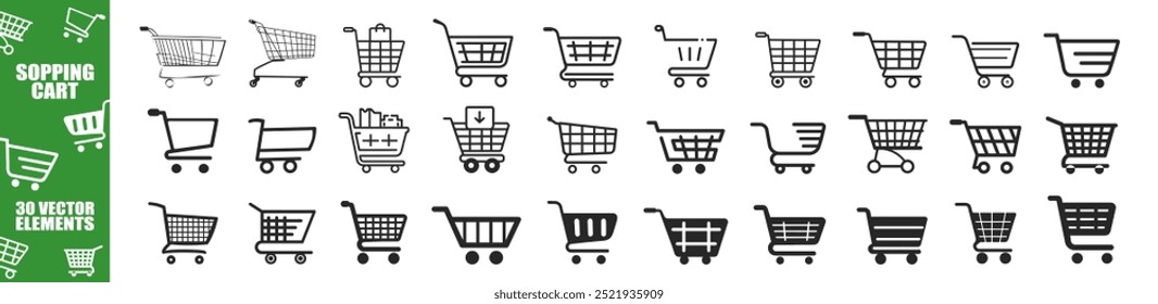 Ícone do carrinho de compras definido isolado no plano de fundo transparente. Ícones da Web do carrinho de compras no estilo de linha. Cesta de compras, loja móvel, loja on-line, saco, adicionar, coleção.