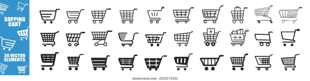 Ícone do carrinho de compras definido isolado no plano de fundo transparente. Ícones da Web do carrinho de compras no estilo de linha. Cesta de compras, loja móvel, loja on-line, saco, adicionar, coleção.